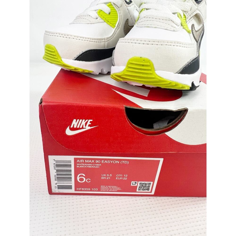Nike Air Max 90 Easy On Size 6c Toddler Sneakers Retro White Khaki Cyber Green - Picture 10 of 12